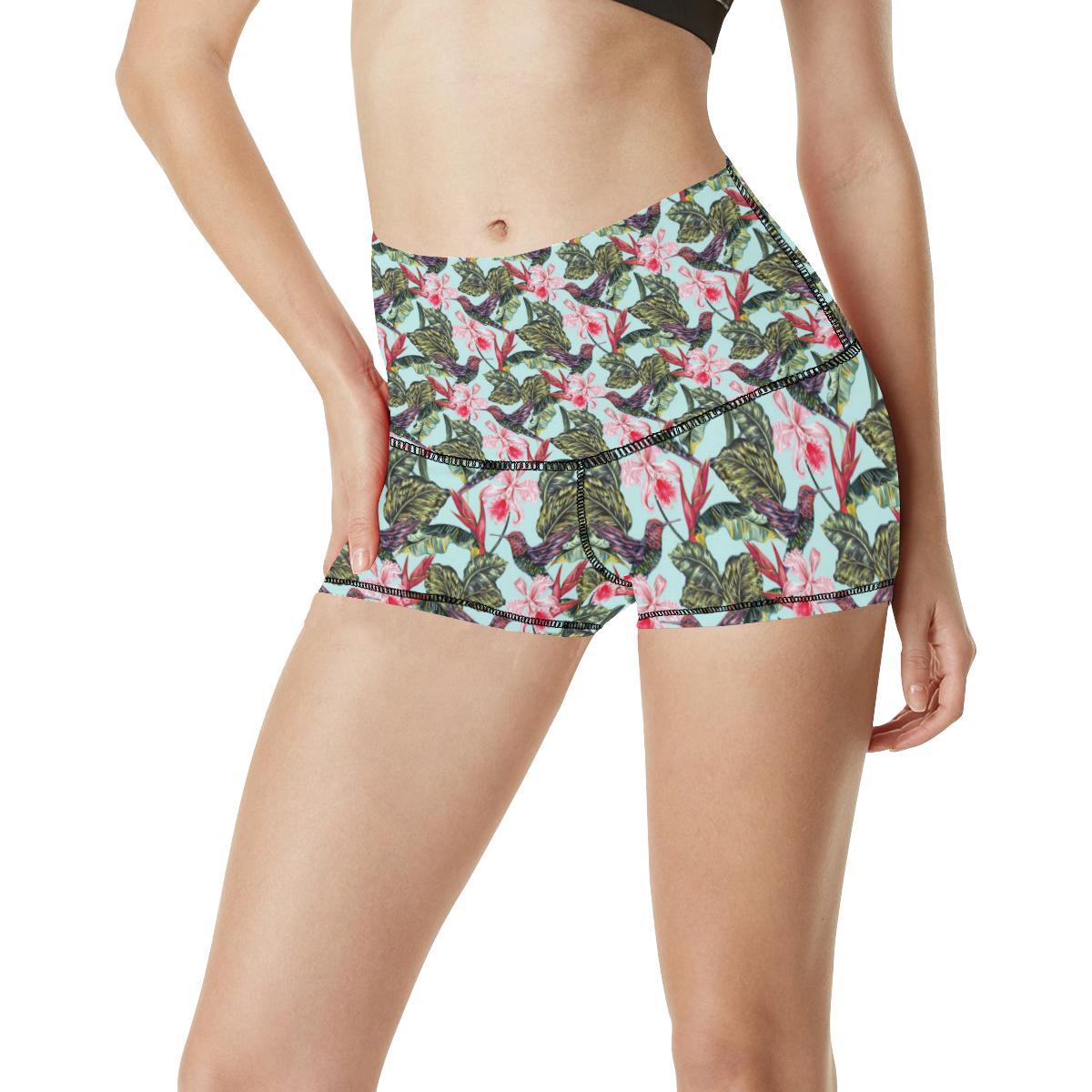 Hummingbird Cute Themed Print High Waisted Spandex Shorts-JTAMIGO.COM