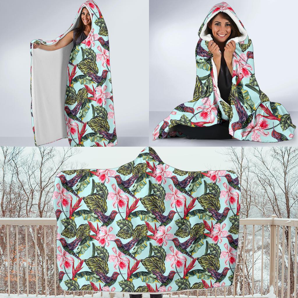 Hummingbird Cute Themed Print Hooded Blanket-JTAMIGO.COM