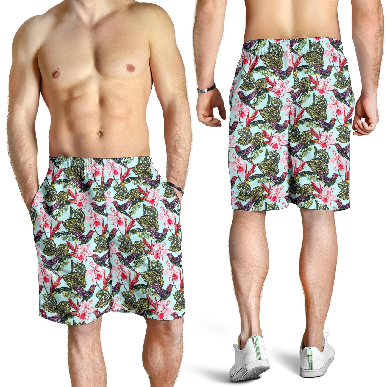 Hummingbird Cute Themed Print Mens Shorts-JTAMIGO.COM
