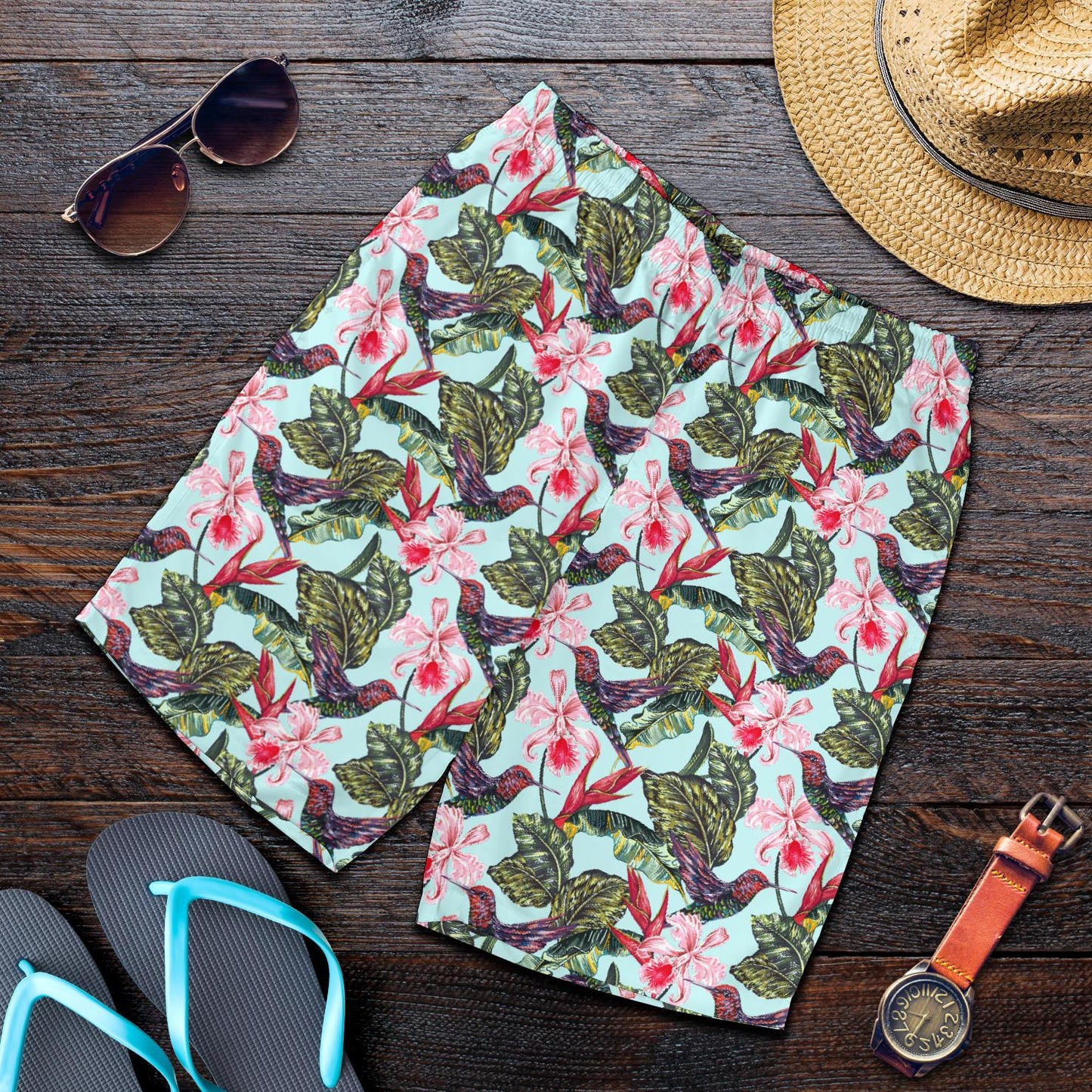 Hummingbird Cute Themed Print Mens Shorts-JTAMIGO.COM
