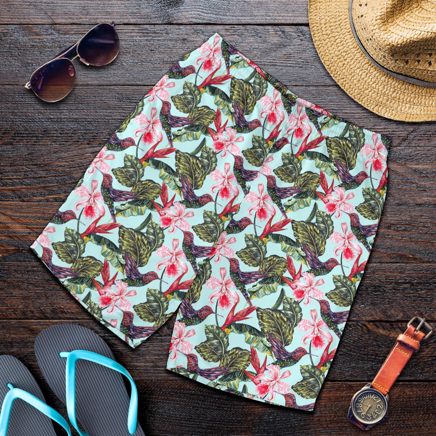 Hummingbird Cute Themed Print Mens Shorts-JTAMIGO.COM