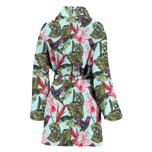 Hummingbird Cute Themed Print Women Bath Robe-JTAMIGO.COM