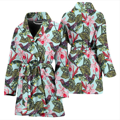 Hummingbird Cute Themed Print Women Bath Robe-JTAMIGO.COM