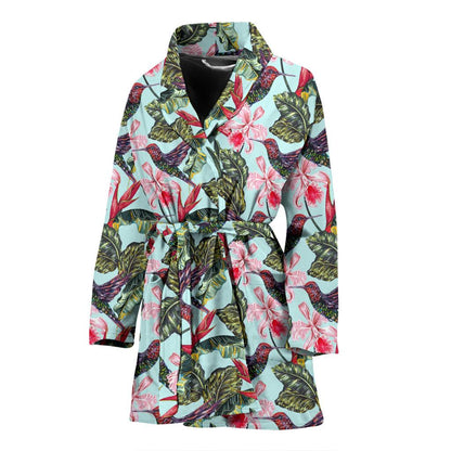 Hummingbird Cute Themed Print Women Bath Robe-JTAMIGO.COM