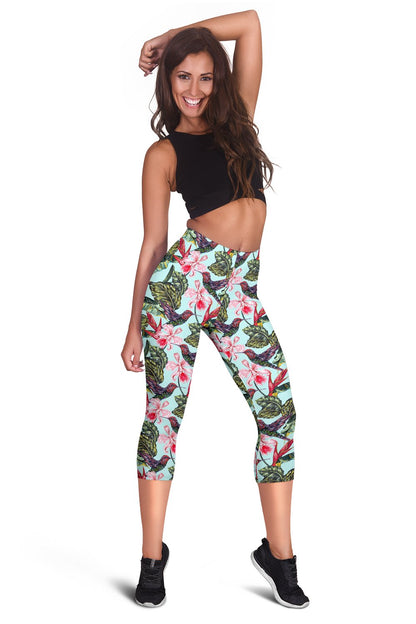 Hummingbird Cute Themed Print Women Capris