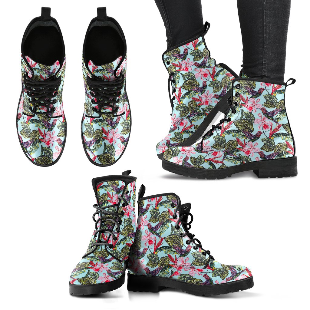 Hummingbird Cute Themed Print Women Leather Boots-JTAMIGO.COM