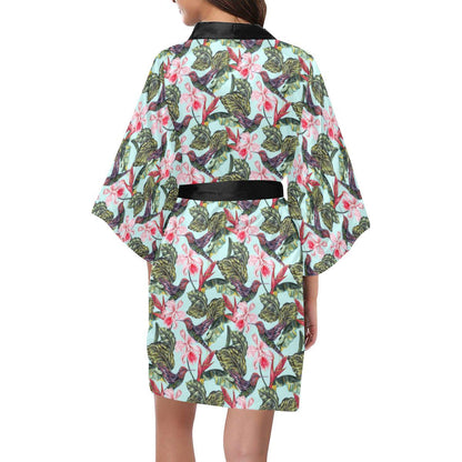 Hummingbird Cute Themed Print Women Short Kimono Robe