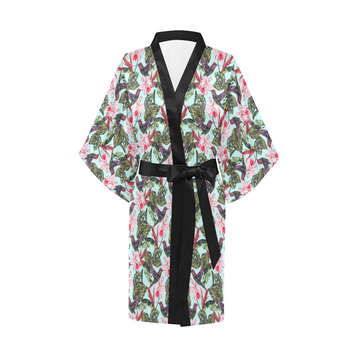 Hummingbird Cute Themed Print Women Short Kimono Robe
