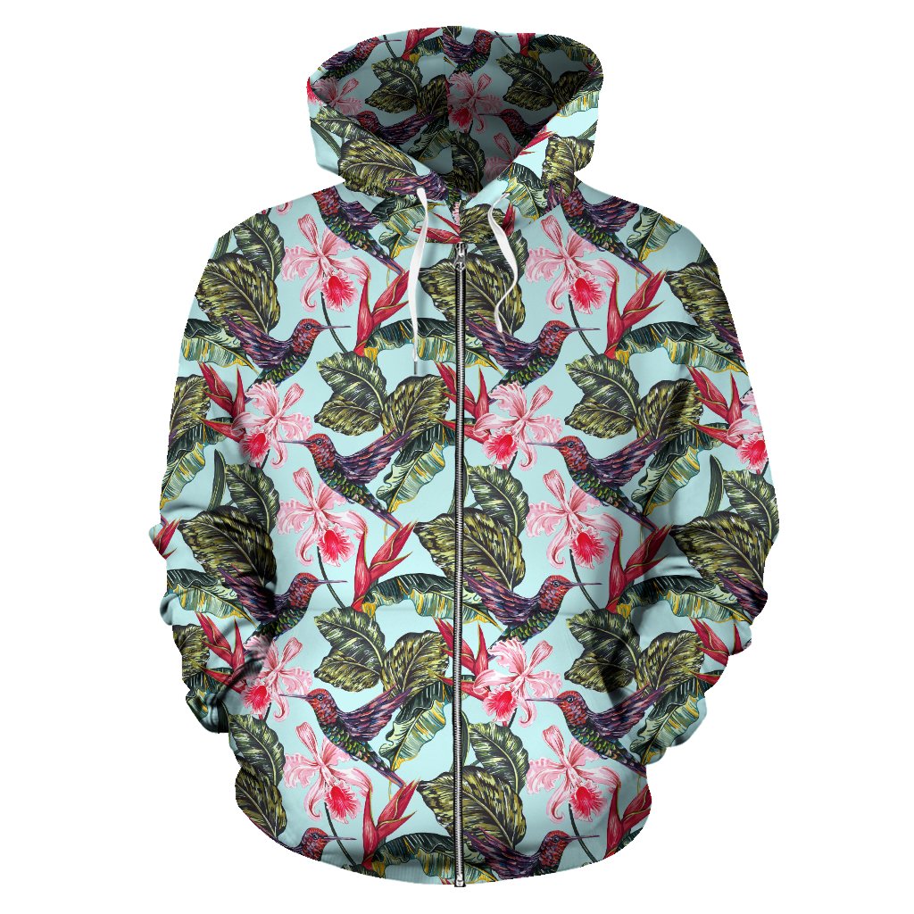 Hummingbird Cute Themed Print Zip Up Hoodie