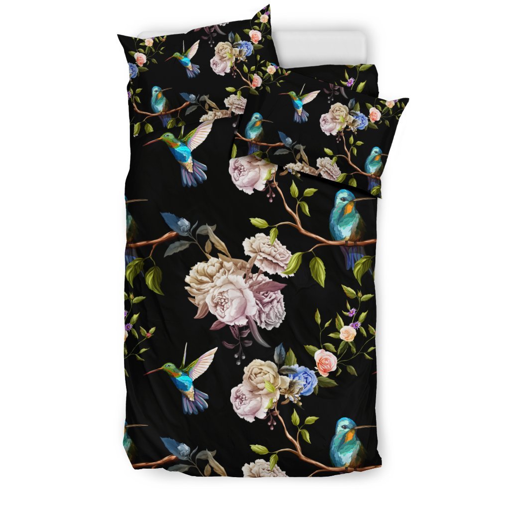 Hummingbird Flower Themed Print Duvet Cover Bedding Set