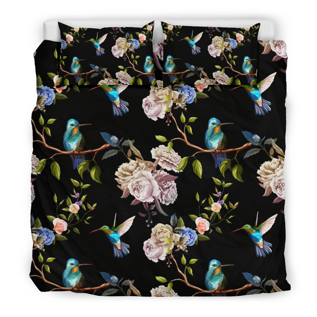 Hummingbird Flower Themed Print Duvet Cover Bedding Set