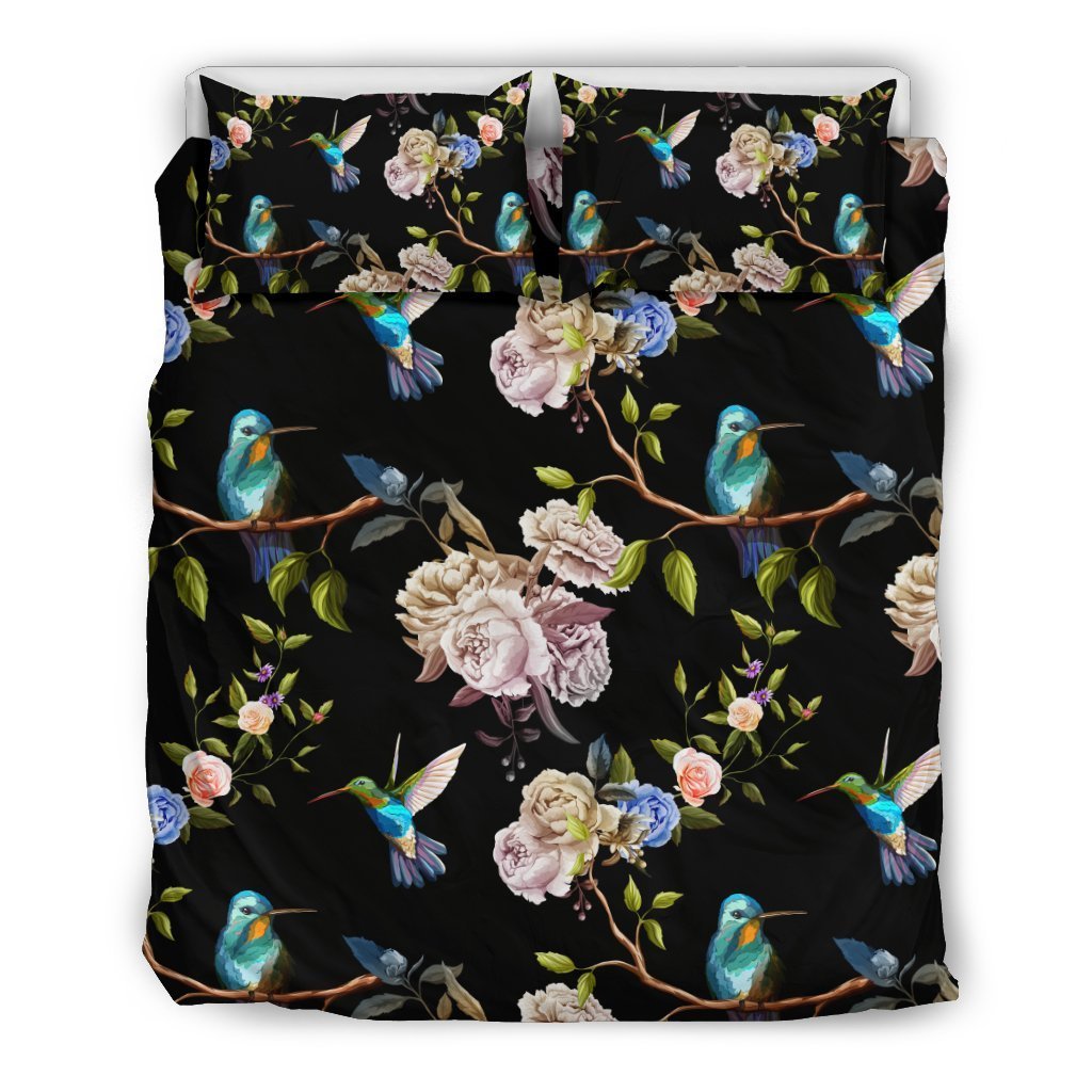 Hummingbird Flower Themed Print Duvet Cover Bedding Set