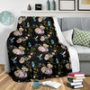 Hummingbird Flower Themed Print Fleece Blanket