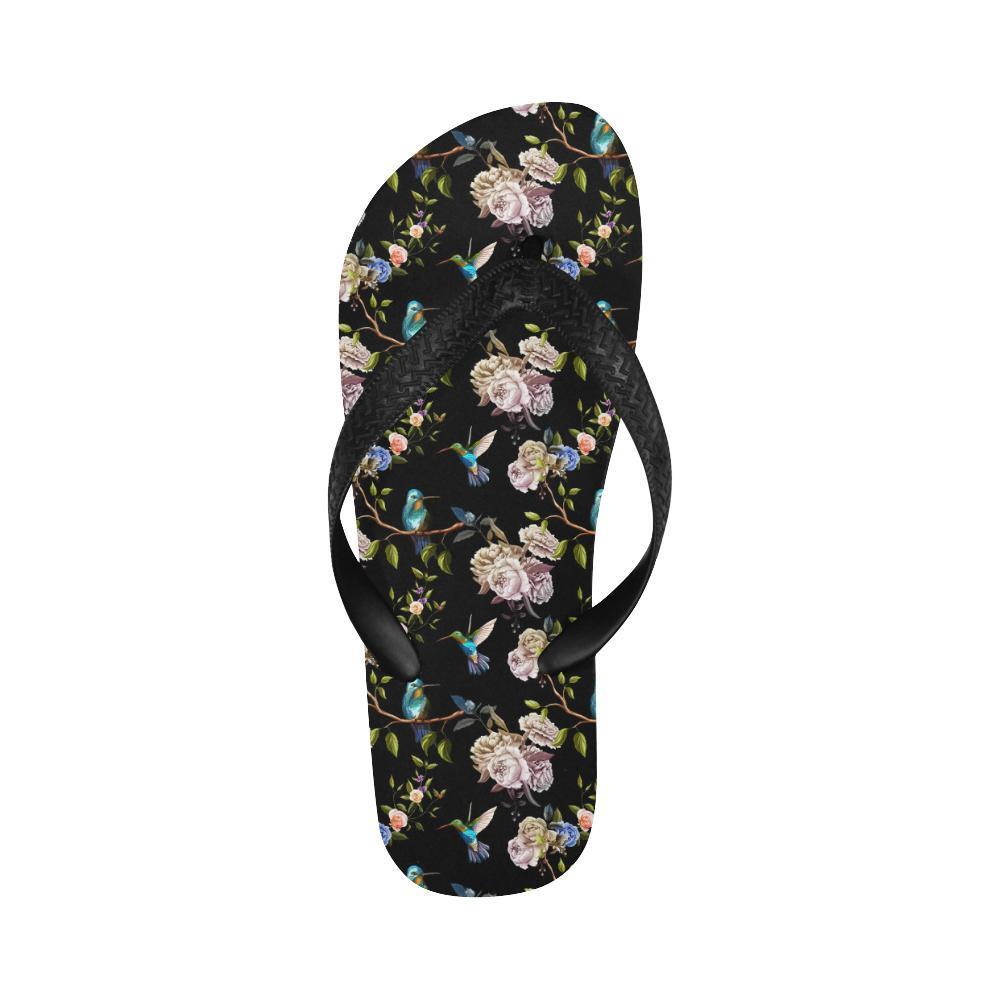 Hummingbird Flower Themed Print Flip Flops-JTAMIGO.COM