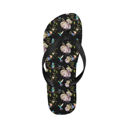 Hummingbird Flower Themed Print Flip Flops-JTAMIGO.COM
