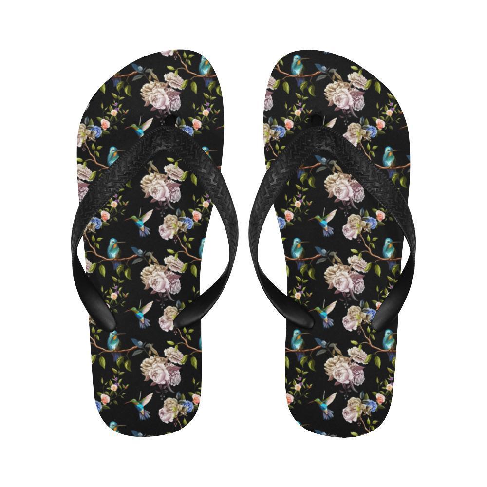 Hummingbird Flower Themed Print Flip Flops-JTAMIGO.COM
