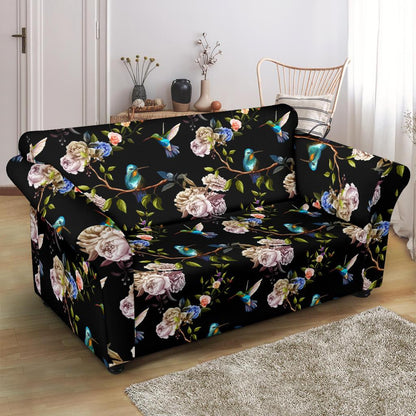 Hummingbird Flower Themed Print Loveseat Slipcover-JTAMIGO.COM