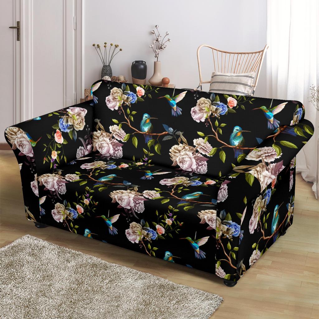 Hummingbird Flower Themed Print Loveseat Slipcover-JTAMIGO.COM