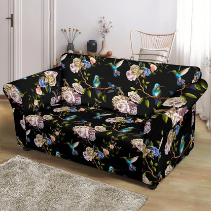 Hummingbird Flower Themed Print Loveseat Slipcover-JTAMIGO.COM