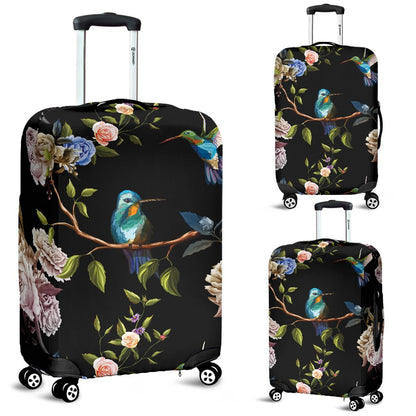 Hummingbird Flower Themed Print Luggage Cover Protector