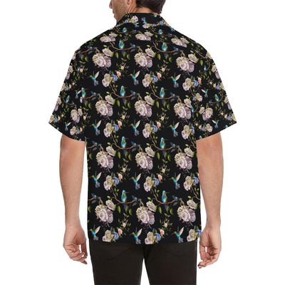 Hummingbird Flower Themed Print Men Aloha Hawaiian Shirt