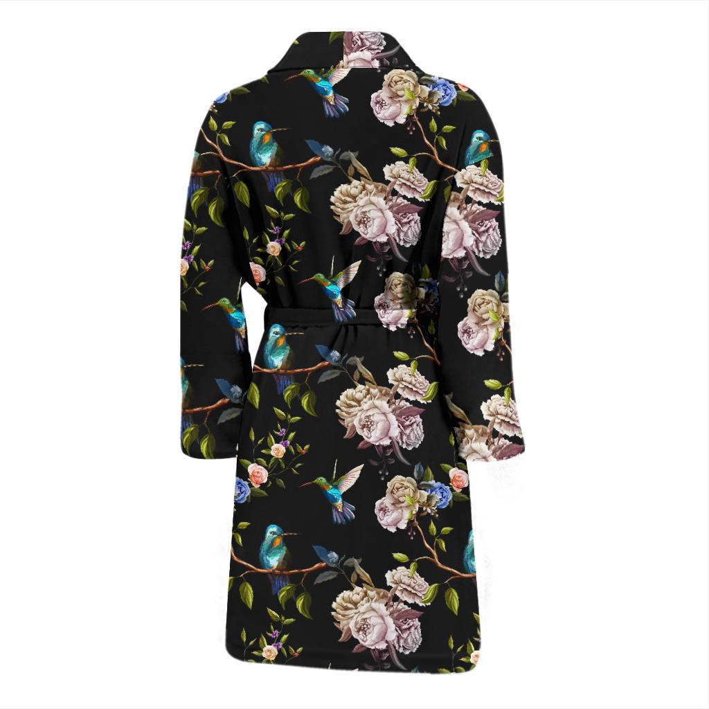 Hummingbird Flower Themed Print Men Bath Robe-JTAMIGO.COM
