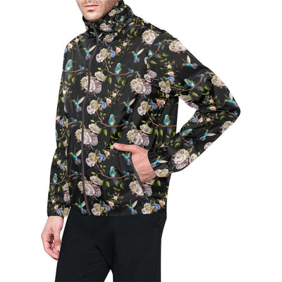 Hummingbird Flower Themed Print Men Windbreaker Jacket-JTAMIGO.COM