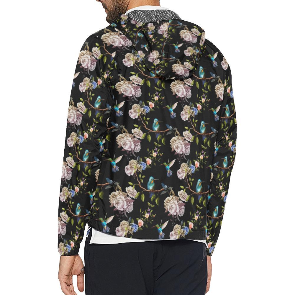 Hummingbird Flower Themed Print Men Windbreaker Jacket-JTAMIGO.COM