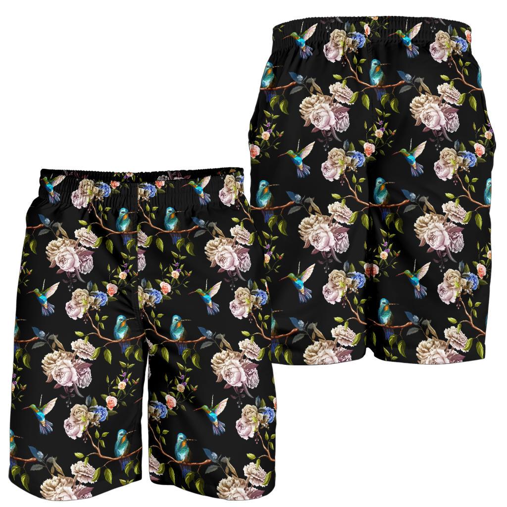 Hummingbird Flower Themed Print Mens Shorts-JTAMIGO.COM