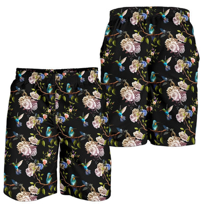 Hummingbird Flower Themed Print Mens Shorts-JTAMIGO.COM