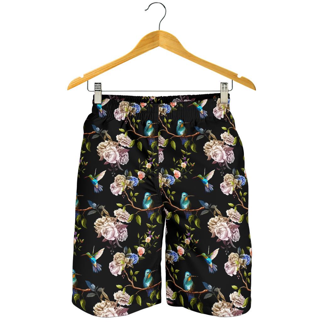 Hummingbird Flower Themed Print Mens Shorts-JTAMIGO.COM