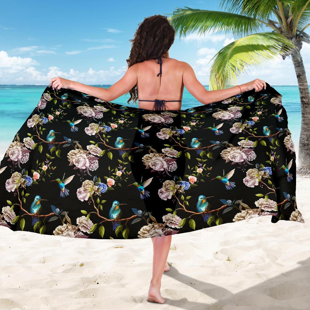 Hummingbird Flower Themed Print Sarong Pareo Wrap
