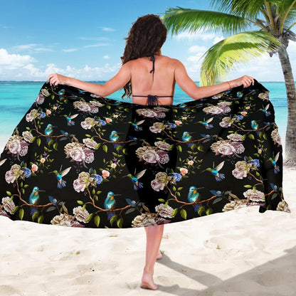 Hummingbird Flower Themed Print Sarong Pareo Wrap