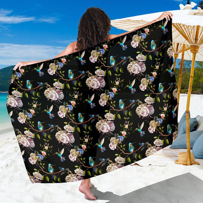 Hummingbird Flower Themed Print Sarong Pareo Wrap