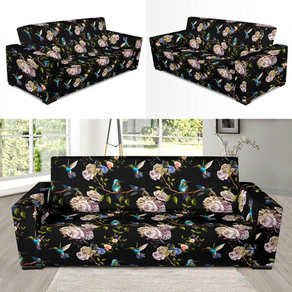 Hummingbird Flower Themed Print Sofa Slipcover-JTAMIGO.COM