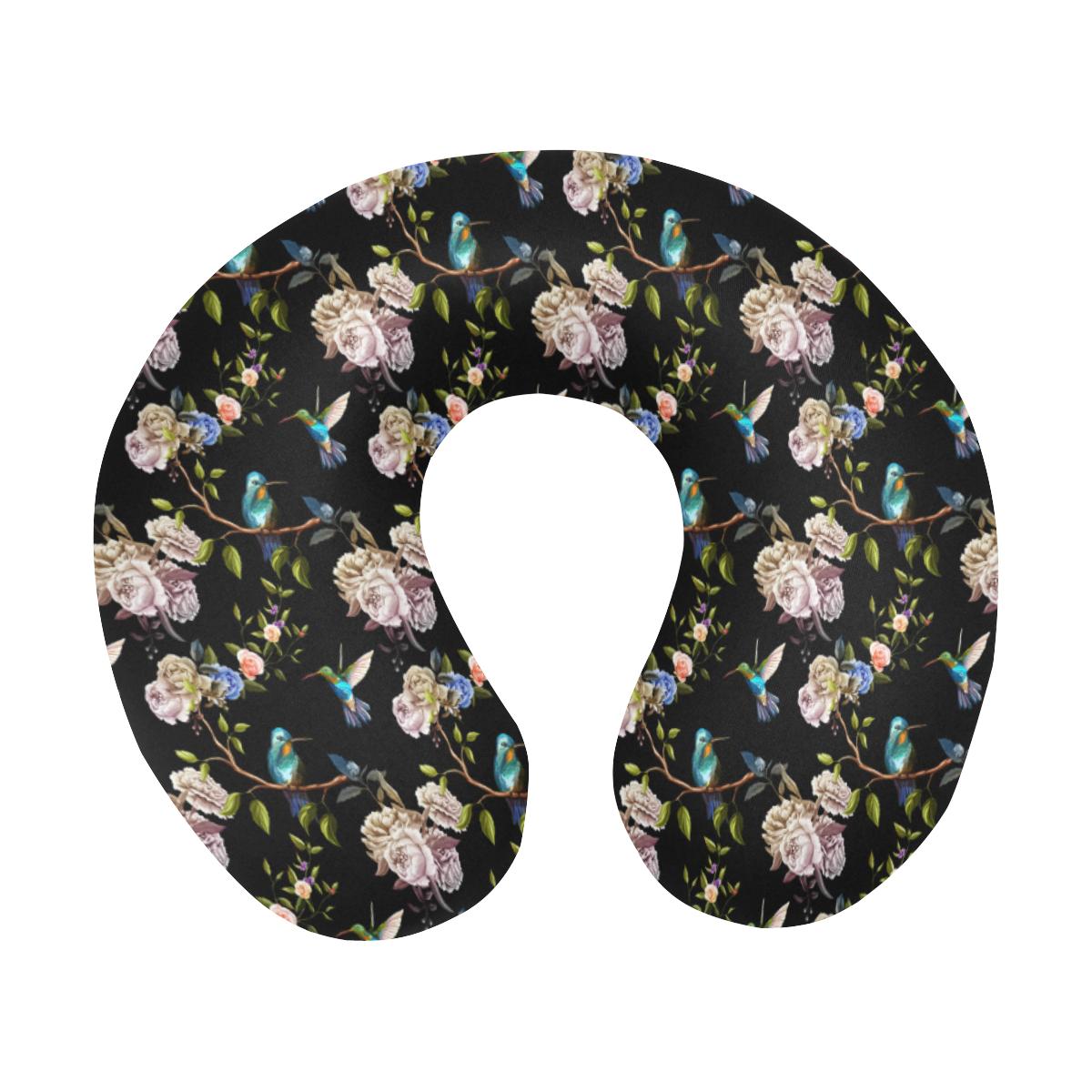 Hummingbird Flower Themed Print U-Shaped Travel Neck Pillow-JTAMIGO.COM