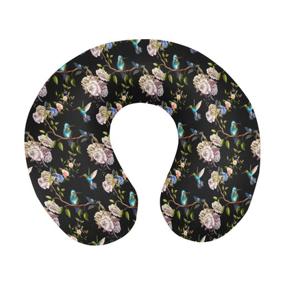Hummingbird Flower Themed Print U-Shaped Travel Neck Pillow-JTAMIGO.COM