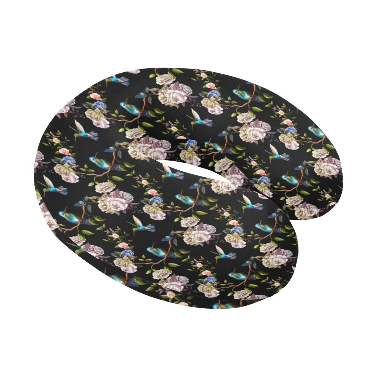 Hummingbird Flower Themed Print U-Shaped Travel Neck Pillow-JTAMIGO.COM