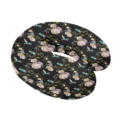 Hummingbird Flower Themed Print U-Shaped Travel Neck Pillow-JTAMIGO.COM