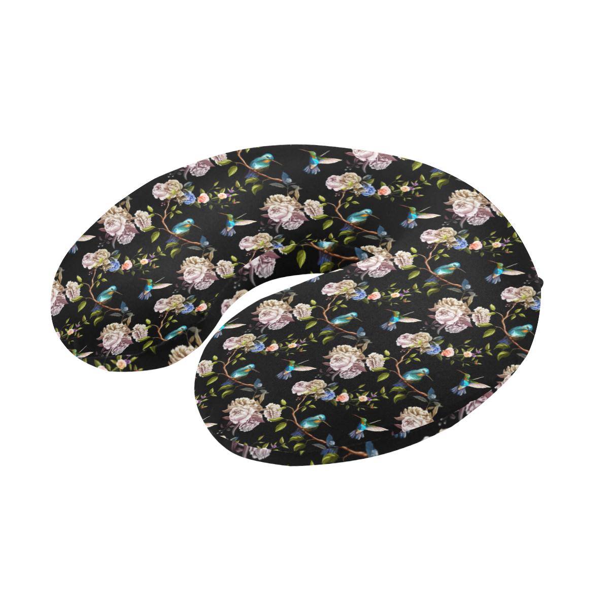 Hummingbird Flower Themed Print U-Shaped Travel Neck Pillow-JTAMIGO.COM