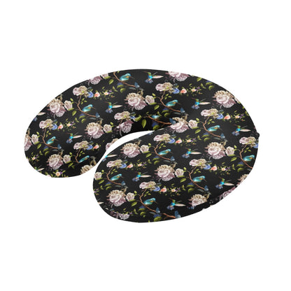 Hummingbird Flower Themed Print U-Shaped Travel Neck Pillow-JTAMIGO.COM
