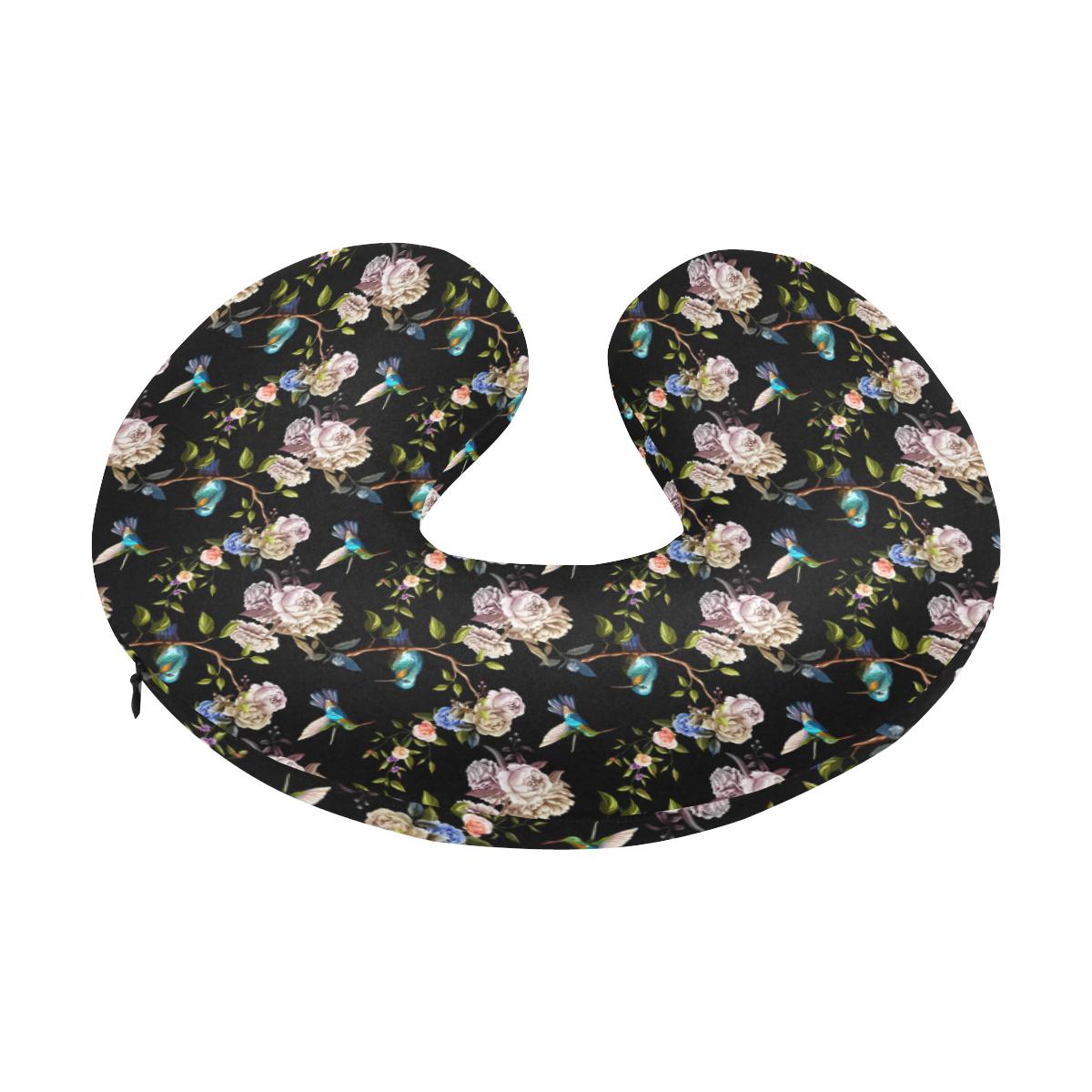 Hummingbird Flower Themed Print U-Shaped Travel Neck Pillow-JTAMIGO.COM