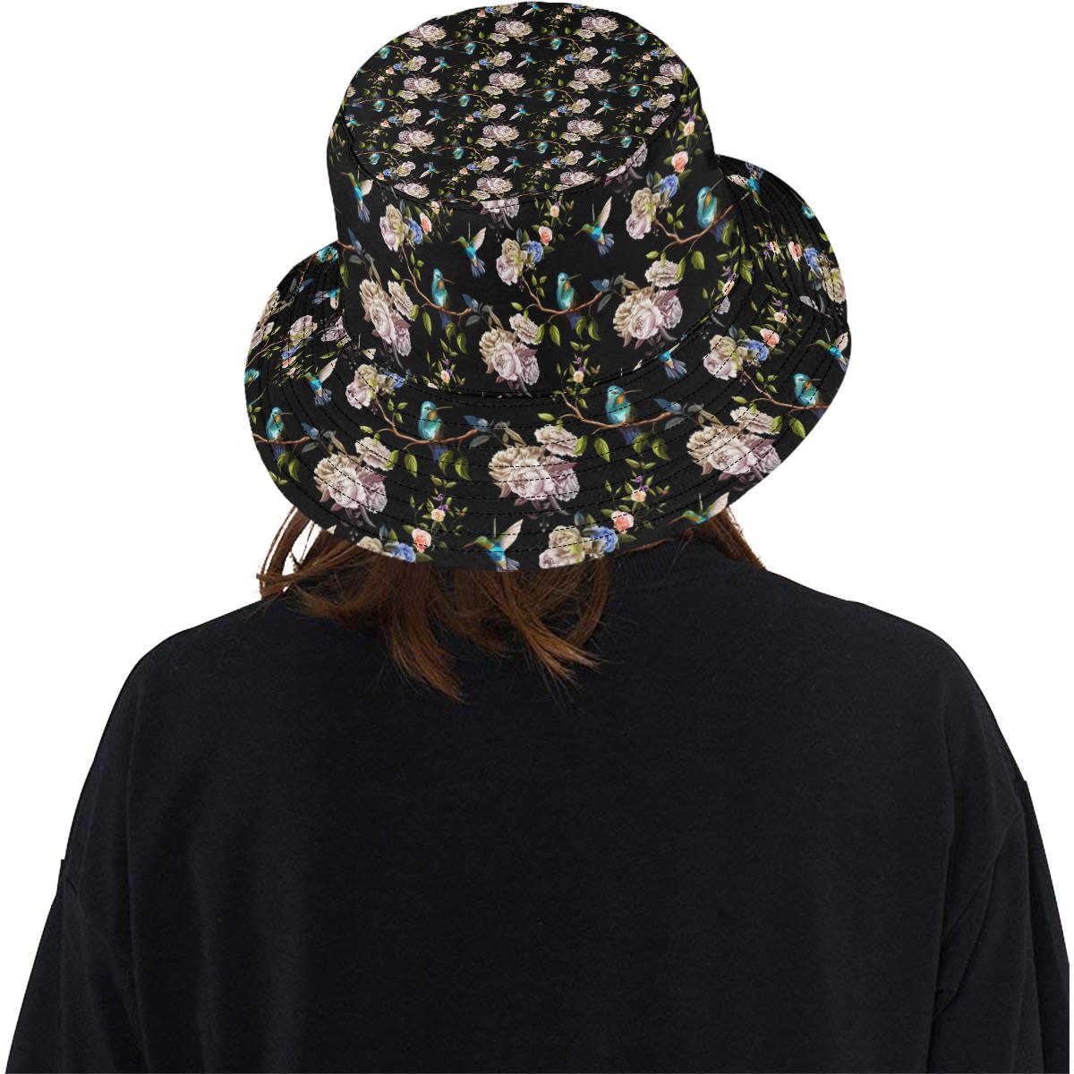 Hummingbird Flower Themed Print Unisex Bucket Hat
