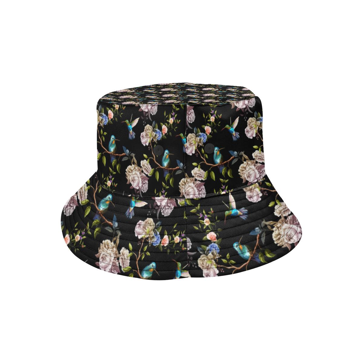 Hummingbird Flower Themed Print Unisex Bucket Hat