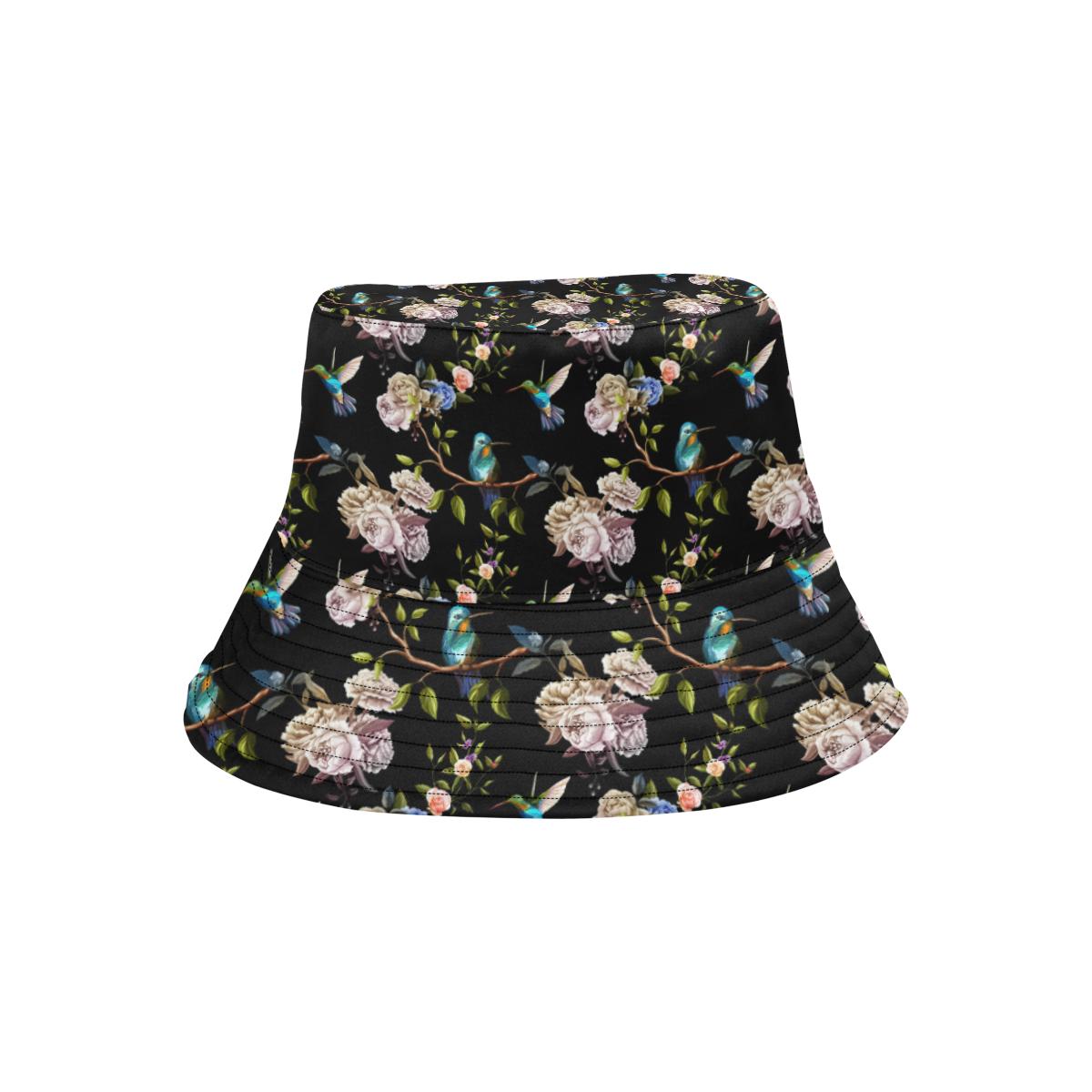 Hummingbird Flower Themed Print Unisex Bucket Hat