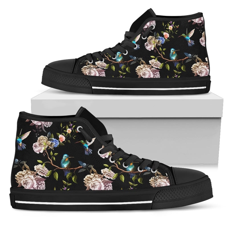 Hummingbird Flower Themed Print Women High Top Shoes