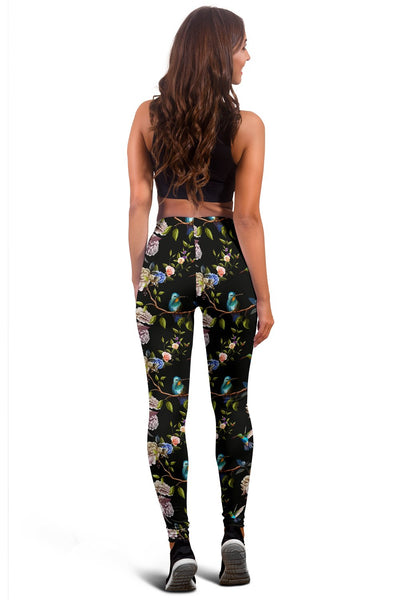 Hummingbird Flower Themed Print Women Leggings
