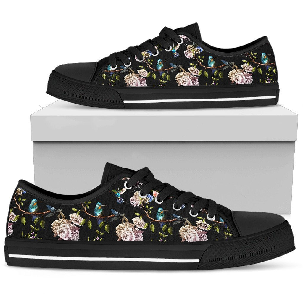 Hummingbird Flower Themed Print Women Low Top Shoes