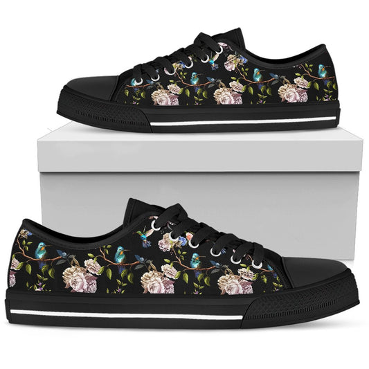 Hummingbird Flower Themed Print Women Low Top Shoes