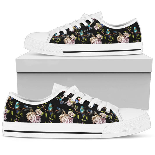 Hummingbird Flower Themed Print Women Low Top Shoes